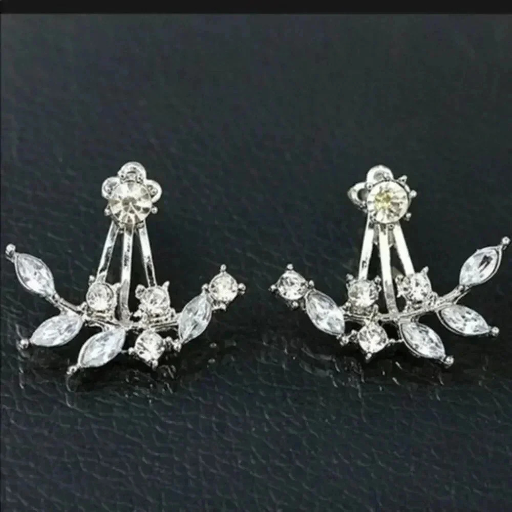 3 for $25/ Crystal Leaf Silver Jacket Stud Earrings NWT